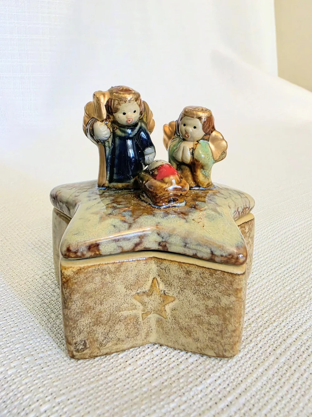 Nativity Stoneware Trinket Box Holy Family Star Shape Christmas Christian Rustic